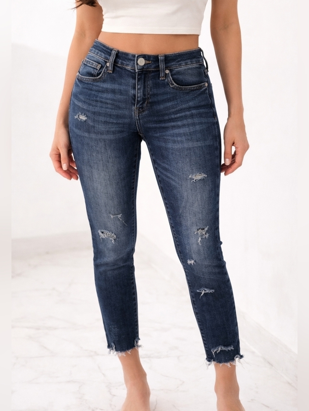 3/$30 WHBM Distressed Super Lowrise Denim Cut-off Frayed Skinny Ankle Jeans